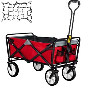 VEVOR Wagon Cart Collapsible Folding Cart with 176lbs Load Outdoor Utility (Color: Red Gray)