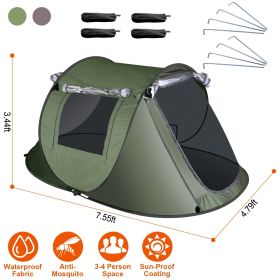 Pop Up Tent Automatic Setup Camping Tent Waterproof Instant Setup Tent (Color: Green, Type: 3 to 4 Person)