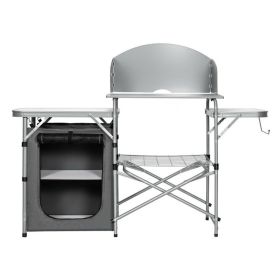 A Foldable Outdoor BBQ Portable Grilling Table with Windscreen Bag (Color: Gray)