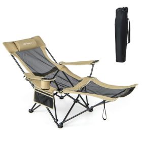 The Camping Lounge Chair with A Detachable Footrest Adjustable Backrest (Color: Khaki)