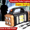 1pc Multifunctional Solar LED+COB Light with Handle USB Charging Waterproof