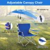 Foldable Beach Chair with Detachable Umbrella Armrest Adjustable Canopy Stool
