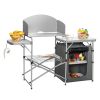 A Foldable Outdoor BBQ Portable Grilling Table with Windscreen Bag