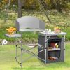 A Foldable Outdoor BBQ Portable Grilling Table with Windscreen Bag