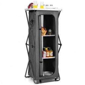 Folding Camping Storage Cabinet with 3 Shelves and Carry Bag (Color: Gray, size: XL)