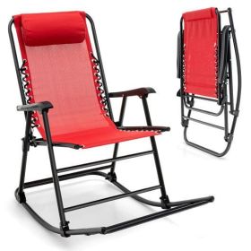Outdoor Patio Camping Lightweight Folding Rocking Chair with Footrest (Color: Red)