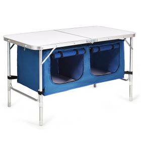 The Height Adjustable Folding Camping Table (Color: Blue)